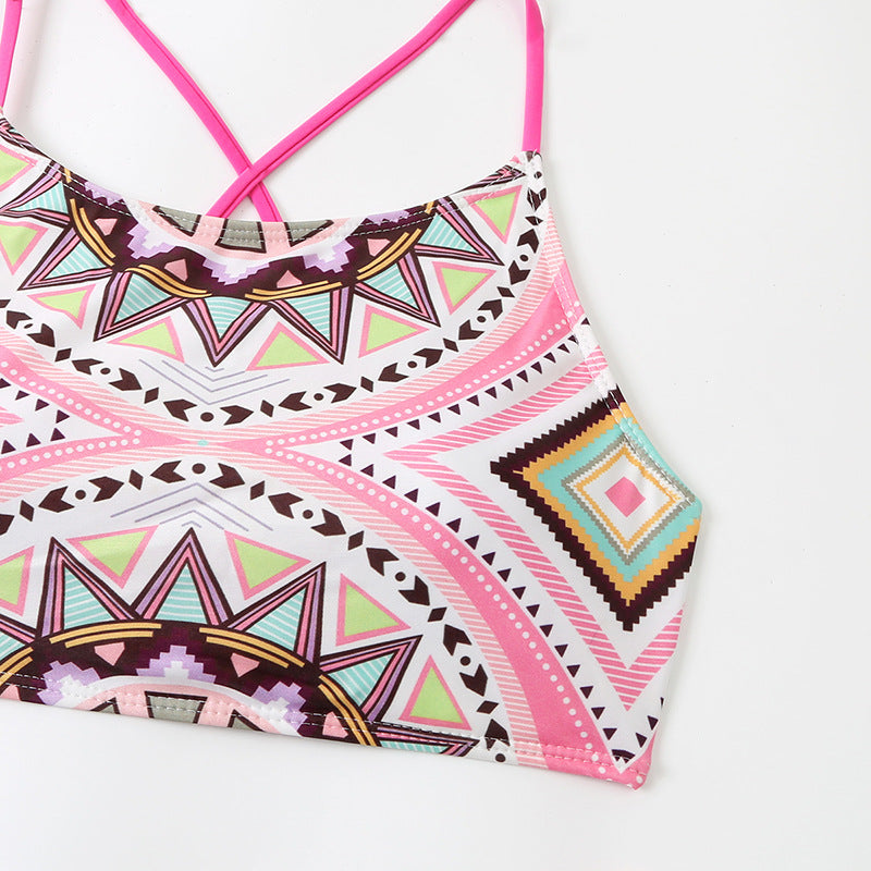 Digital Printing Fixed Board Split Women Triangle Pockets Bikini Swimsuit Beach Swimsuit Swimming