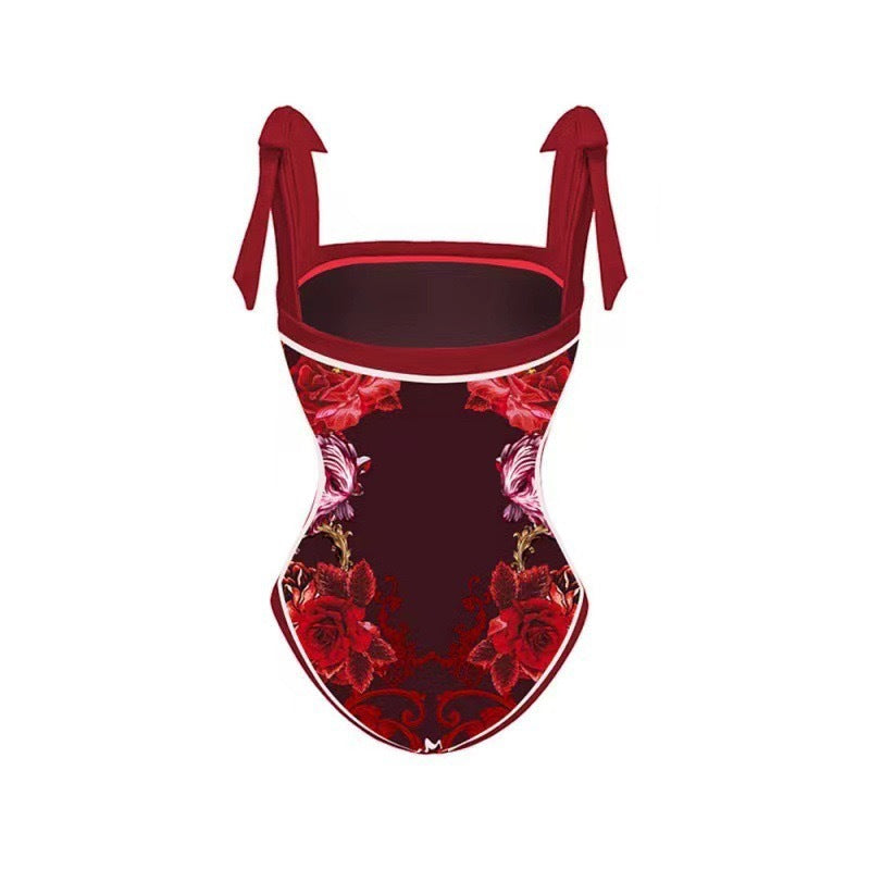 Conservative Sunscreen Swimsuit Women Vintage Printed Gauze Skirt Bikini