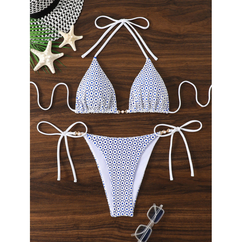 Swimsuit Women Three Point Bikini Sexy Lace Lace up Split Retro Swimsuit