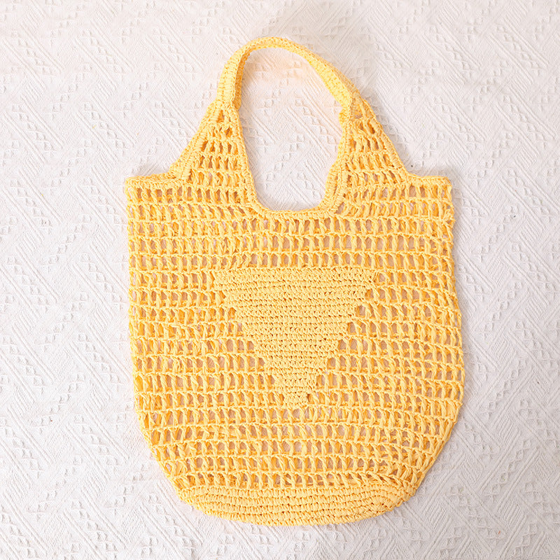 Large Capacity Hollow Out Cutout Straw Bag Fresh Candy Color One Shoulder Tote Woven Bag Portable Women Beach Bag