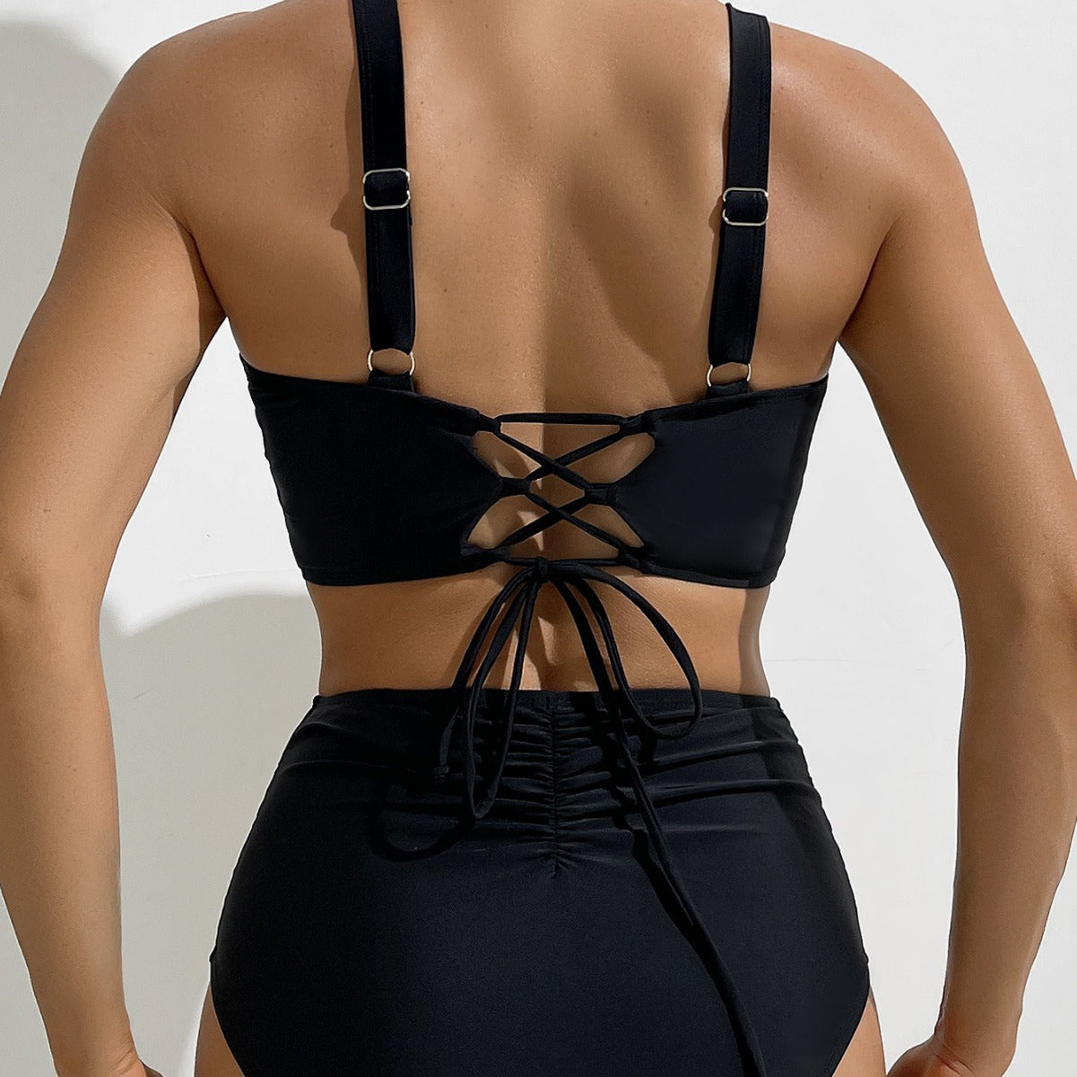 Bikini Solid Color Wrinkle High Waist Sexy Bikini Split Swimsuit Swimwear