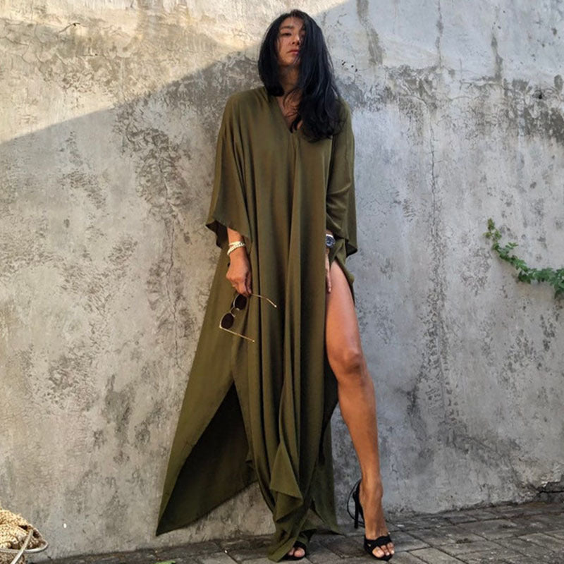 Rayon Solid Color Blouse Seaside Vacation Dress Loose Overclothes Bikini Swimsuit Robe Outer Wear Women