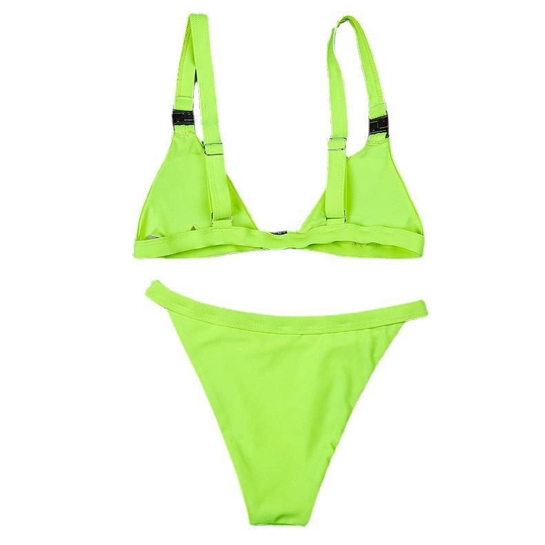New Fashion Sexy Snap-on Lace-up Women Swimsuit Solid Color Split Bikini