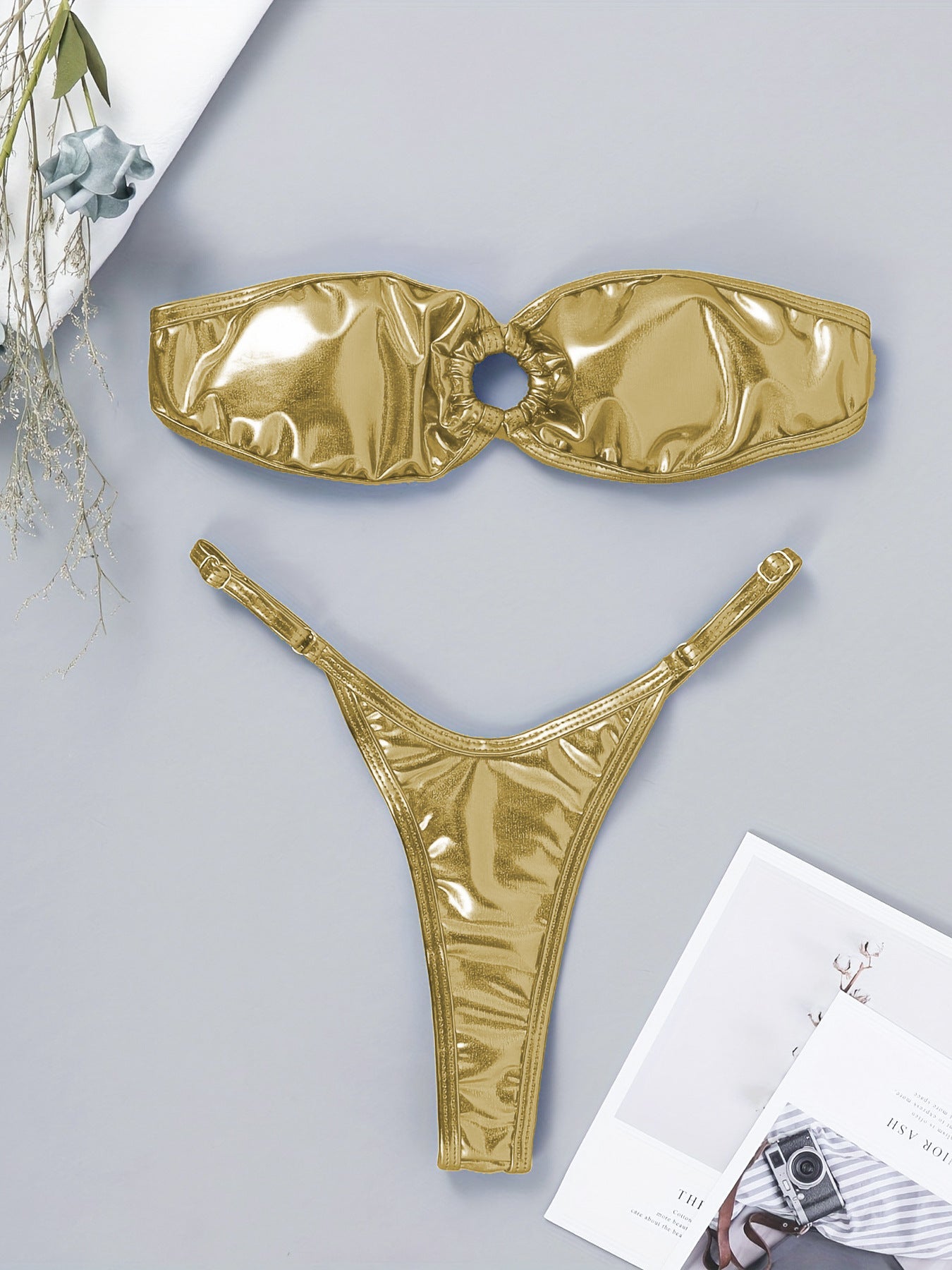 Bikini Split Swimsuit Golden Tube Top Sexy Backless Swimsuit Split Bikini Bikini