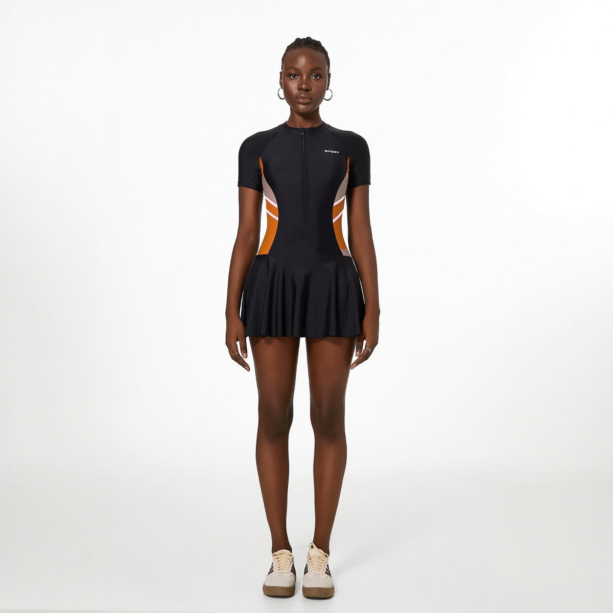 Sports Swimwear Women One Piece Boxer Conservative Slim Looking Belly Covering Spring Swimming