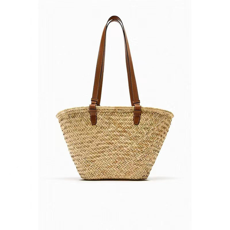 Simple Shoulder Straw Bag Large Capacity Straw Bag Woven Bag Vacation Beach Bag Natural Grass Women Bag