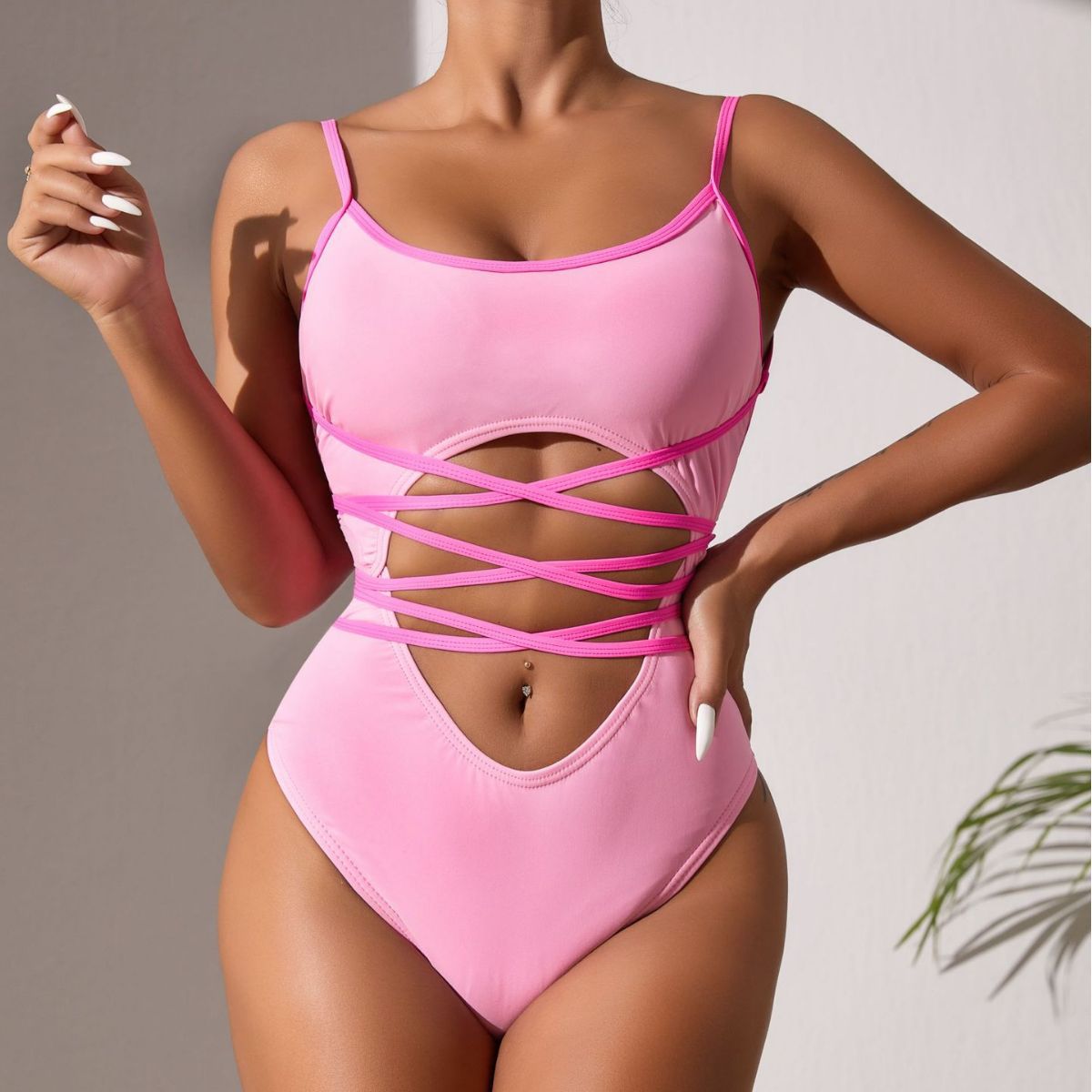 Swimsuit Sexy Contrast Color Swimwear Sling Backless Swimsuit Hollow Out Cutout Out Swimsuit Women