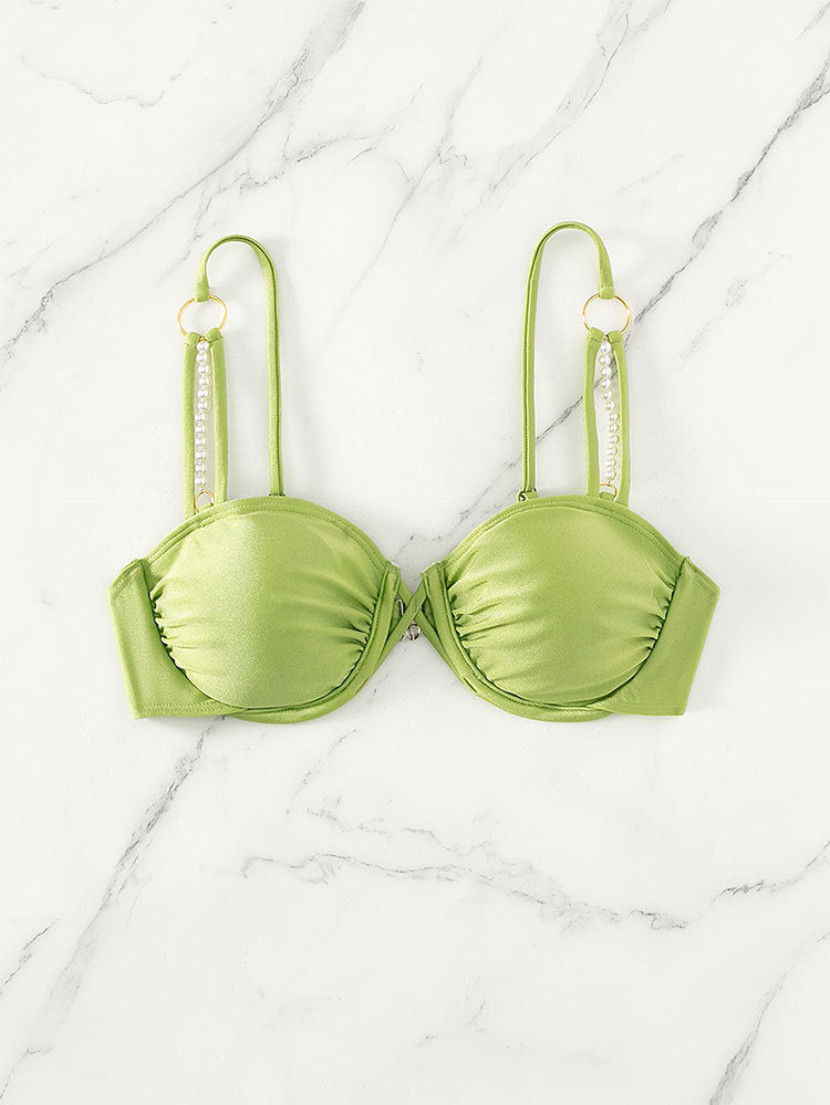 Fresh Sexy Solid Color Bikini Unlined Top Steel Bracket Push up Beach Swimsuit