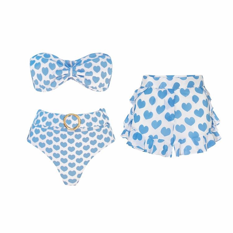 Heart Printing Bow One Piece Swimsuit Women