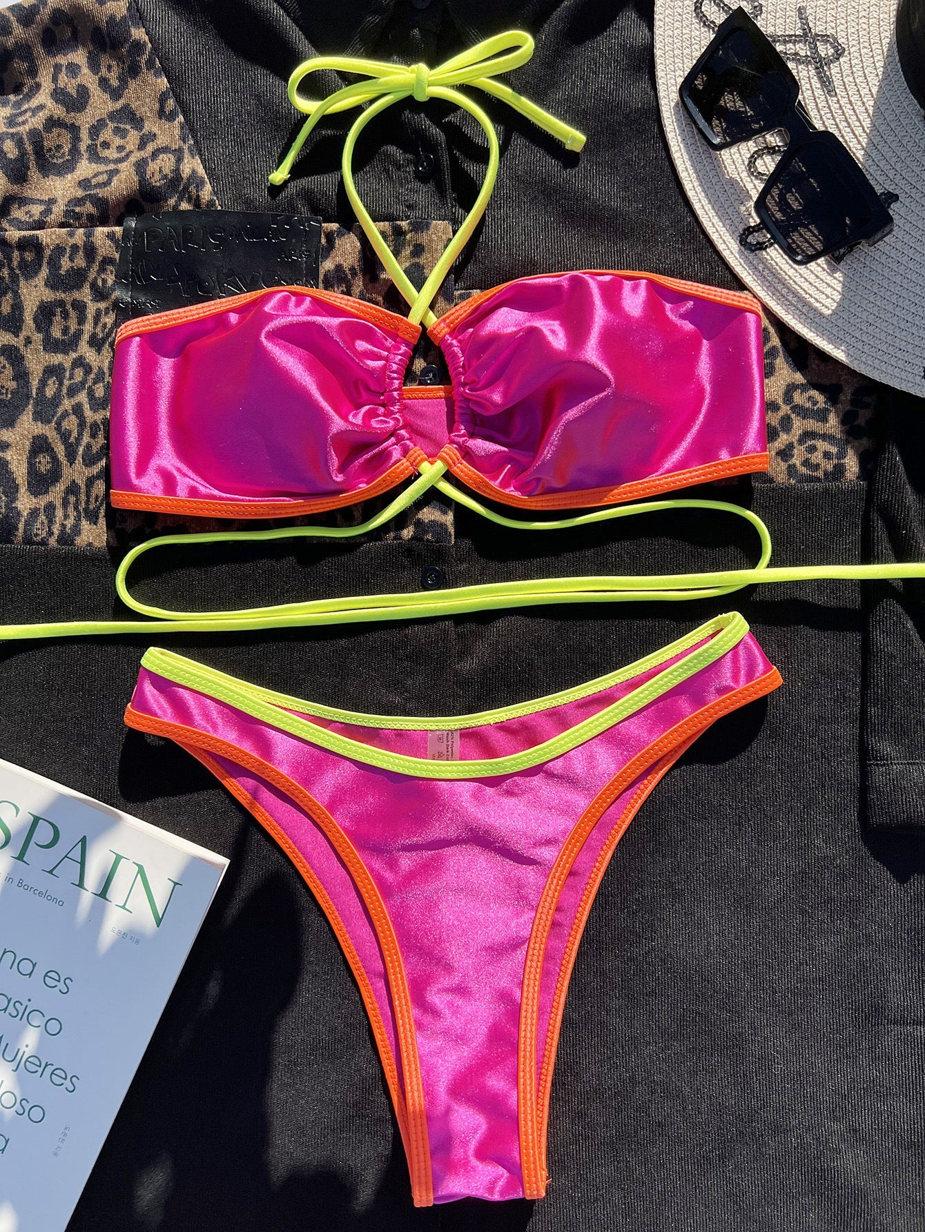 Women Seperated Swimwear Metallic Glossy Bandage Sexy Bikini