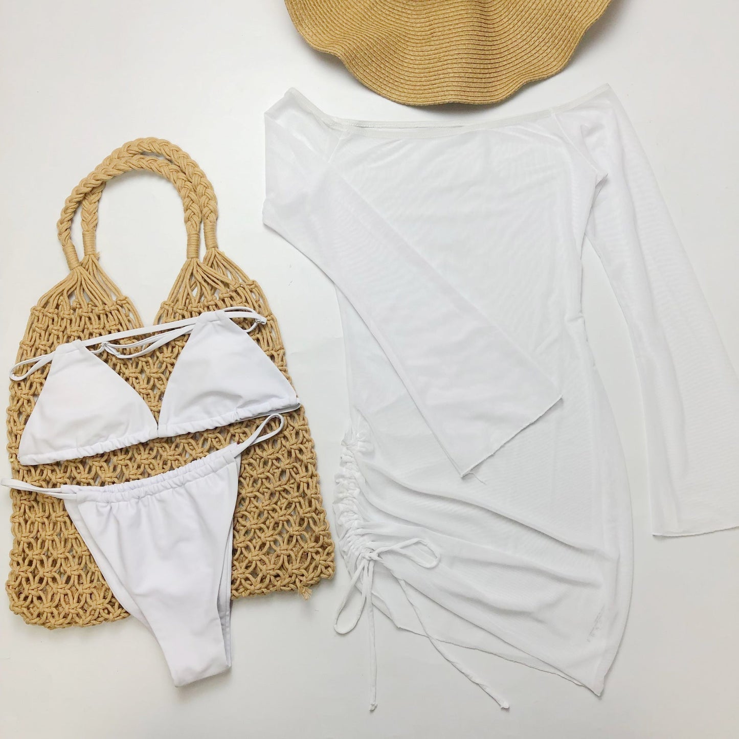 Sexy Swimsuit Outwear off Shoulder Gauzy Sun Protection Clothing Beach Cover up Bikini Three Piece