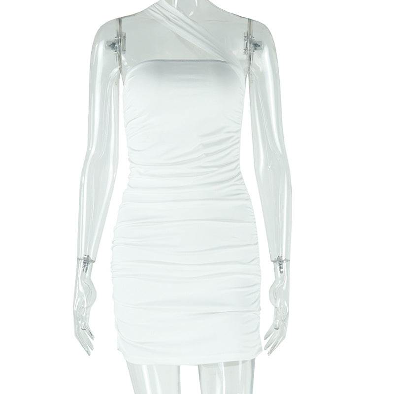 Women Clothing Solid Color Halter Dress Sexy Slim Fit Sheath Short Dress