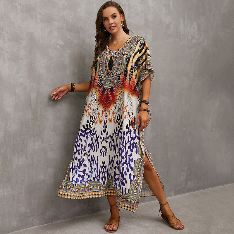 Rope Positioning Maxi Dress Loose Robe Seaside Vacation Beach Dress Bikini Swimsuit Blouse Women