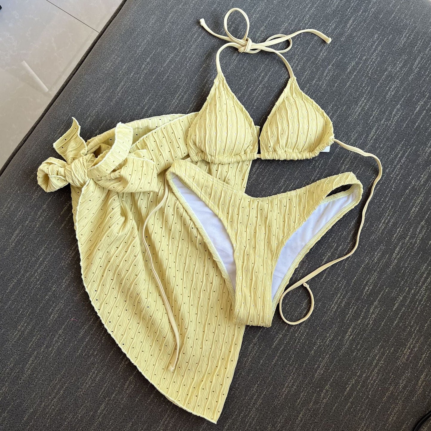 Swimsuit Three Piece Backless Drawstring Banded Bikini Bikini Three Piece Swimsuit