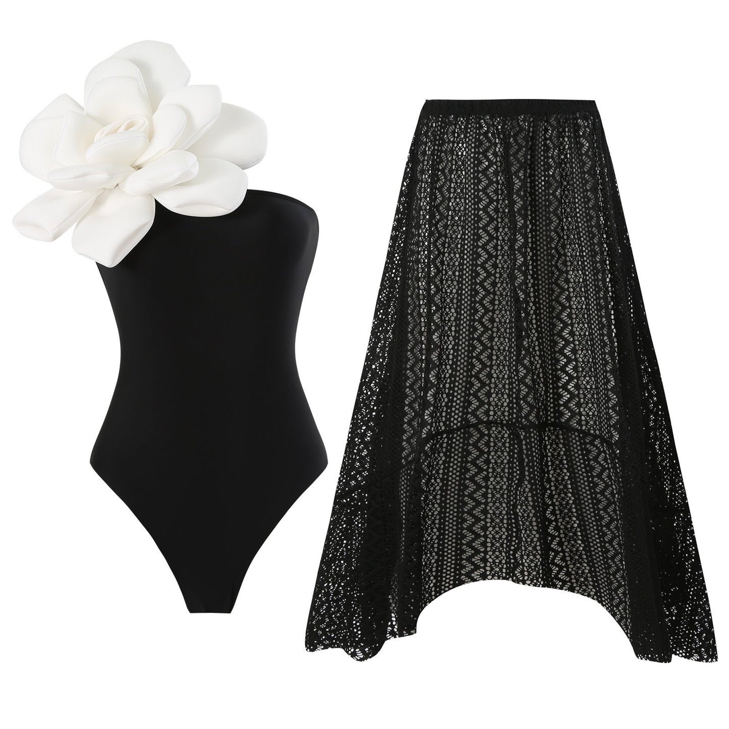 One Piece Swimsuit Women Skinny Slimming Big Floral Swimsuit Outfit Chiffon Dress