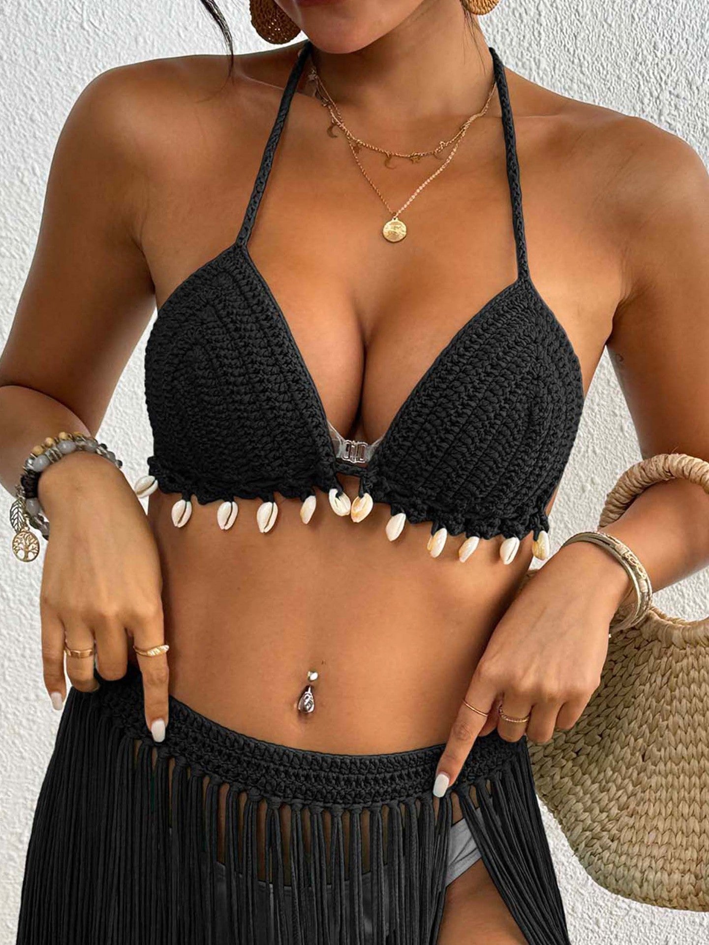 Women Top Women Clothing Handmade Shell Stitching Banded Bikini Swimsuit Top Beach Overclothes