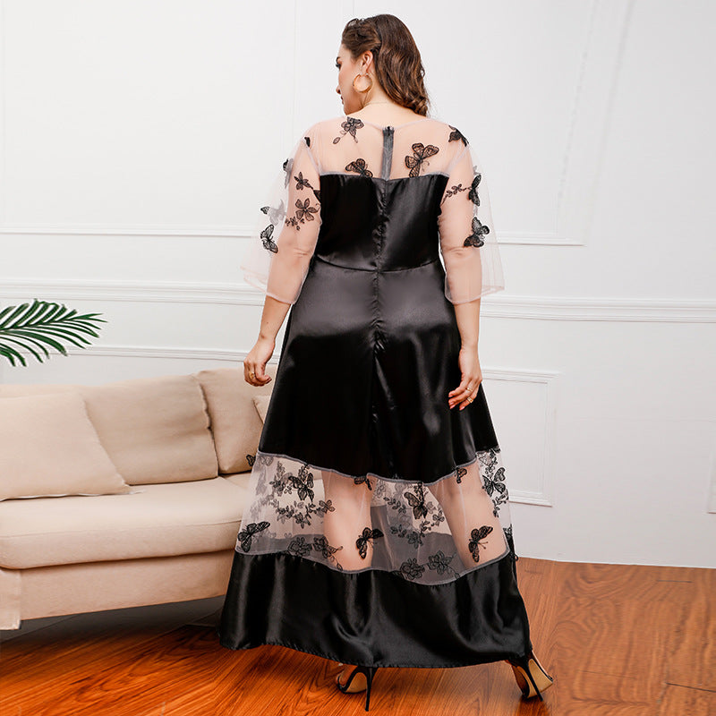 Robe mi-longue en maille royale française grande taille pour filles, avec coutures en dentelle, à porter, robe de banquet en maille Ogen