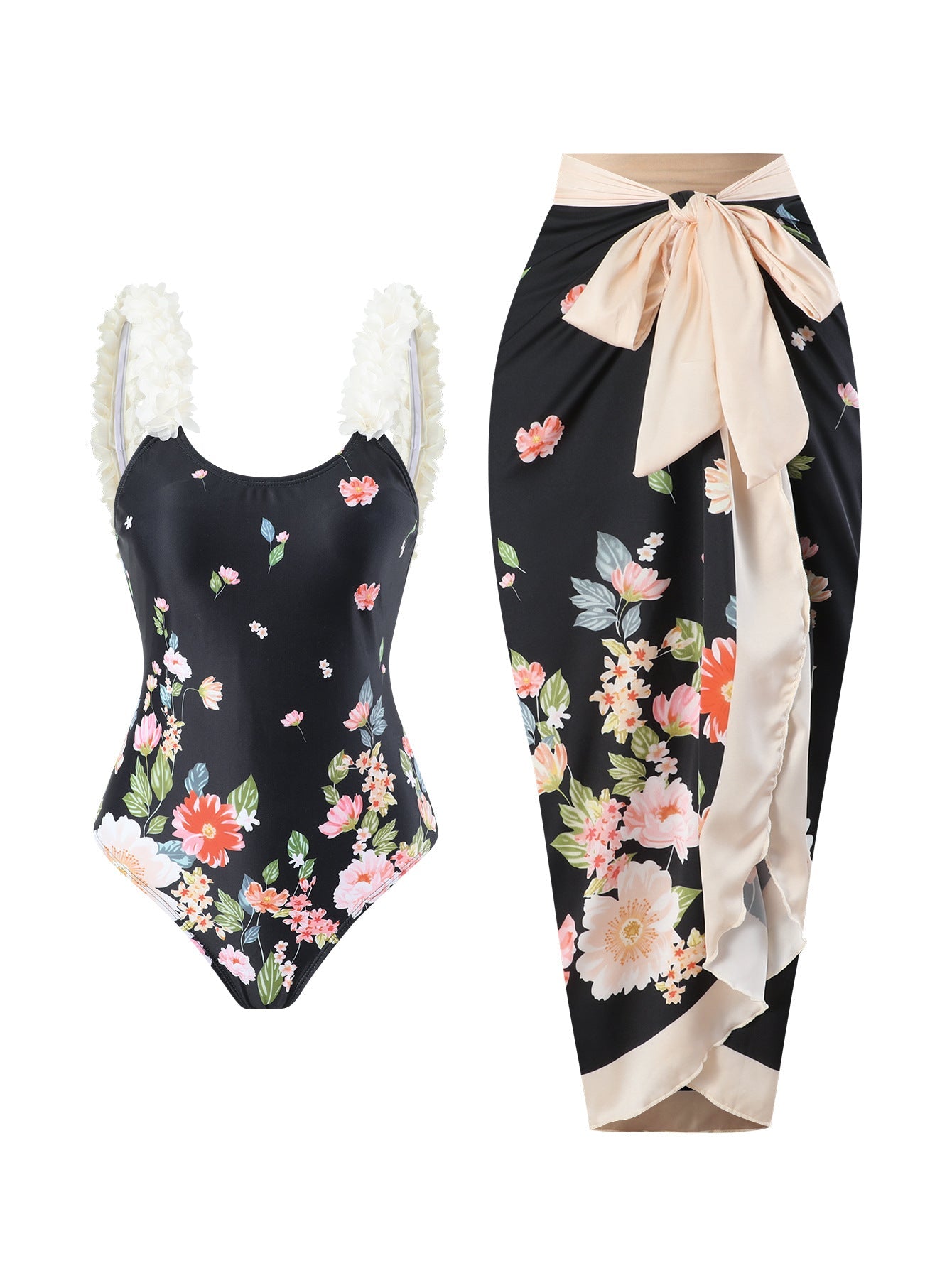 One Piece Printed Skirt Conservative Swimwear Two Piece Women Swimsuit