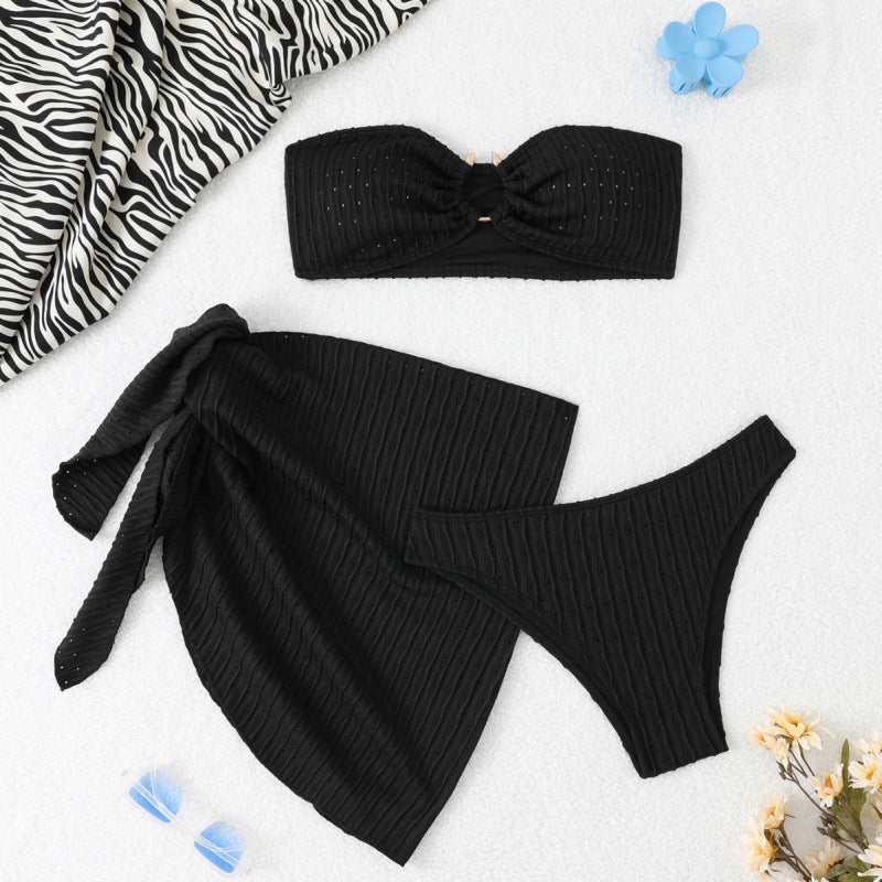 Swimsuit Women Split Backless Sexy Solid Color Bikini Mesh Bikini Three Piece Swimsuit