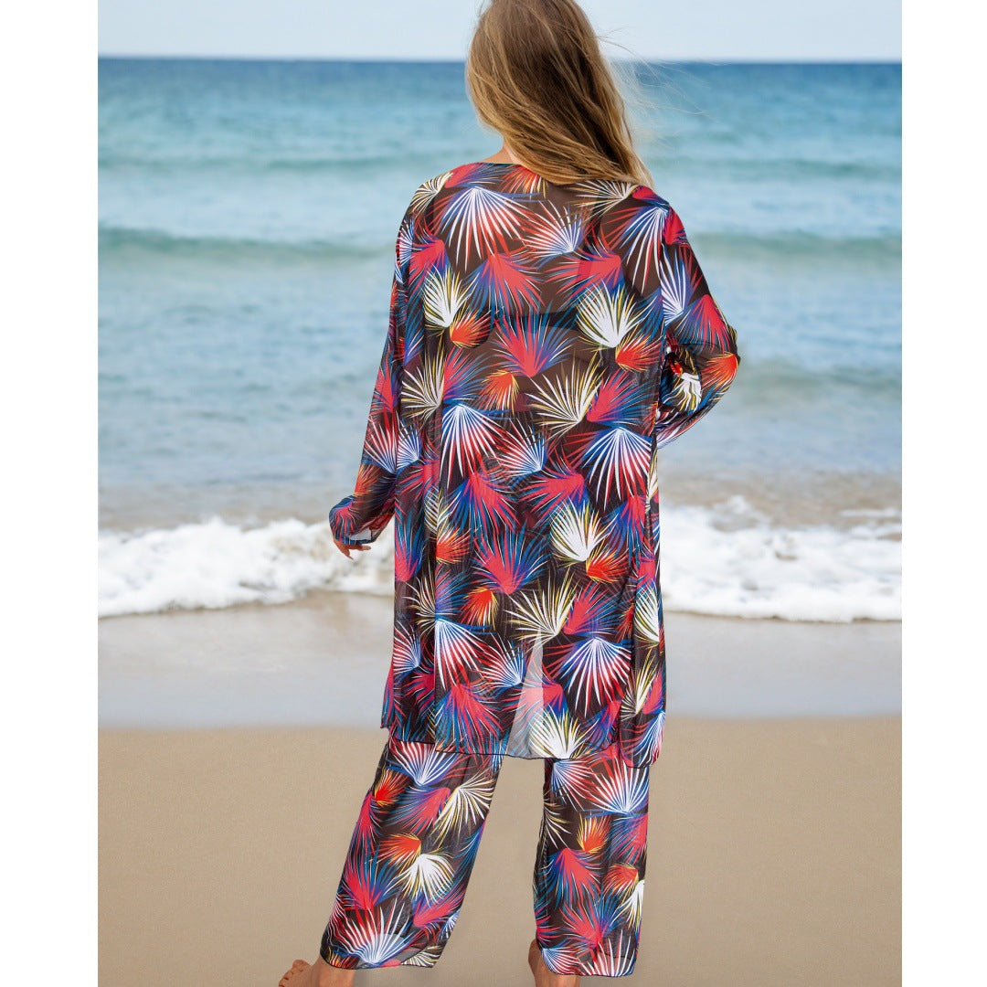 Four Piece Set Women Swimsuit Long Sleeve Blouse Sun Protective Pants Bikini