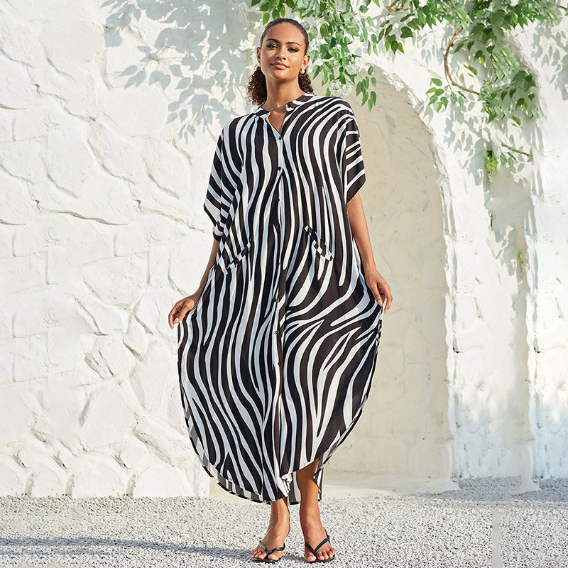 Rayon Breasted Shirt Beach Cover up Long Vacation Dress Swimsuit Outwear Blouse