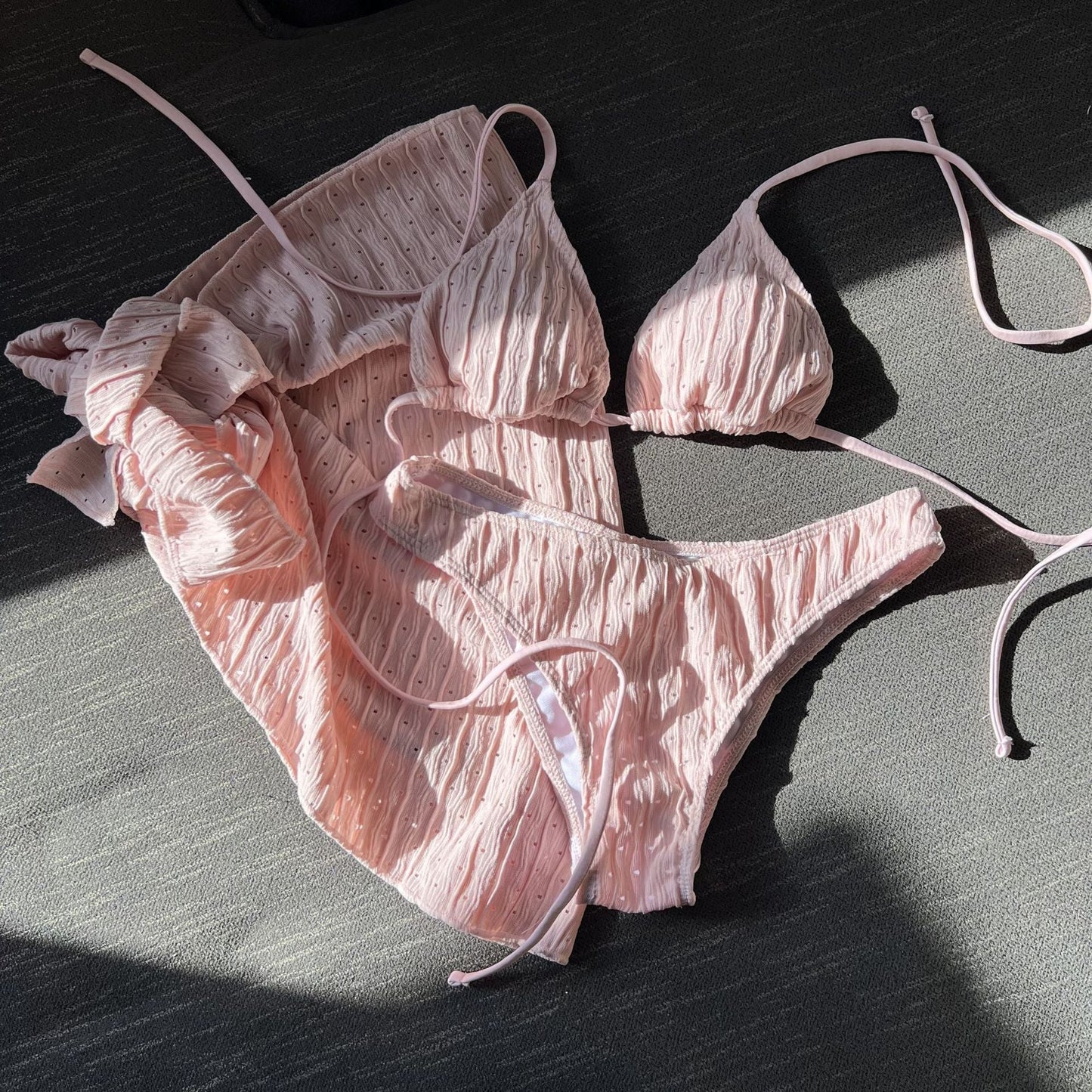 Swimsuit Three Piece Backless Drawstring Banded Bikini Bikini Three Piece Swimsuit