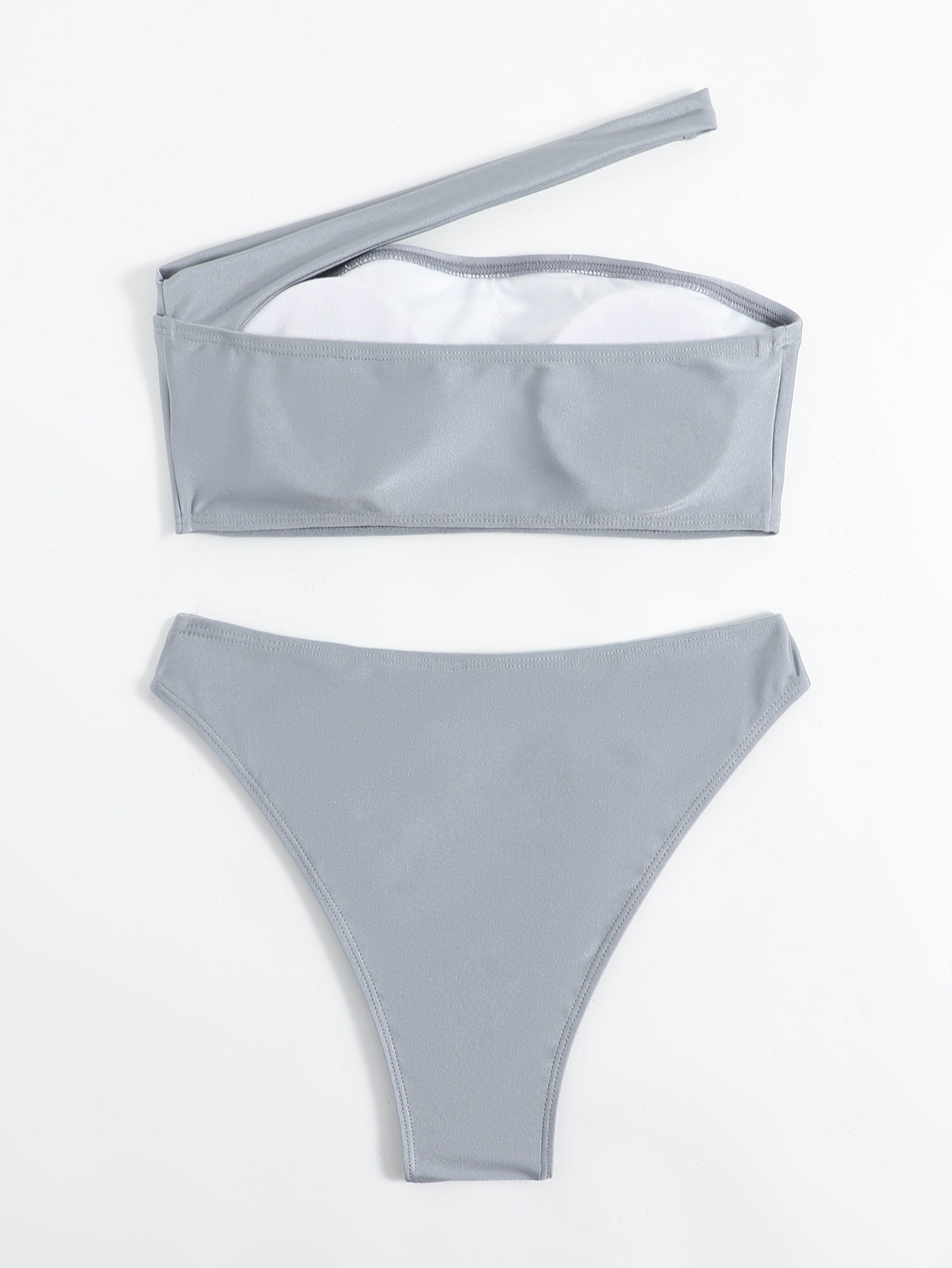 Swimsuit Women Bikini Solid Color Swimsuit Women Single Shoulder Sloping Shoulder Tube Top Bikini