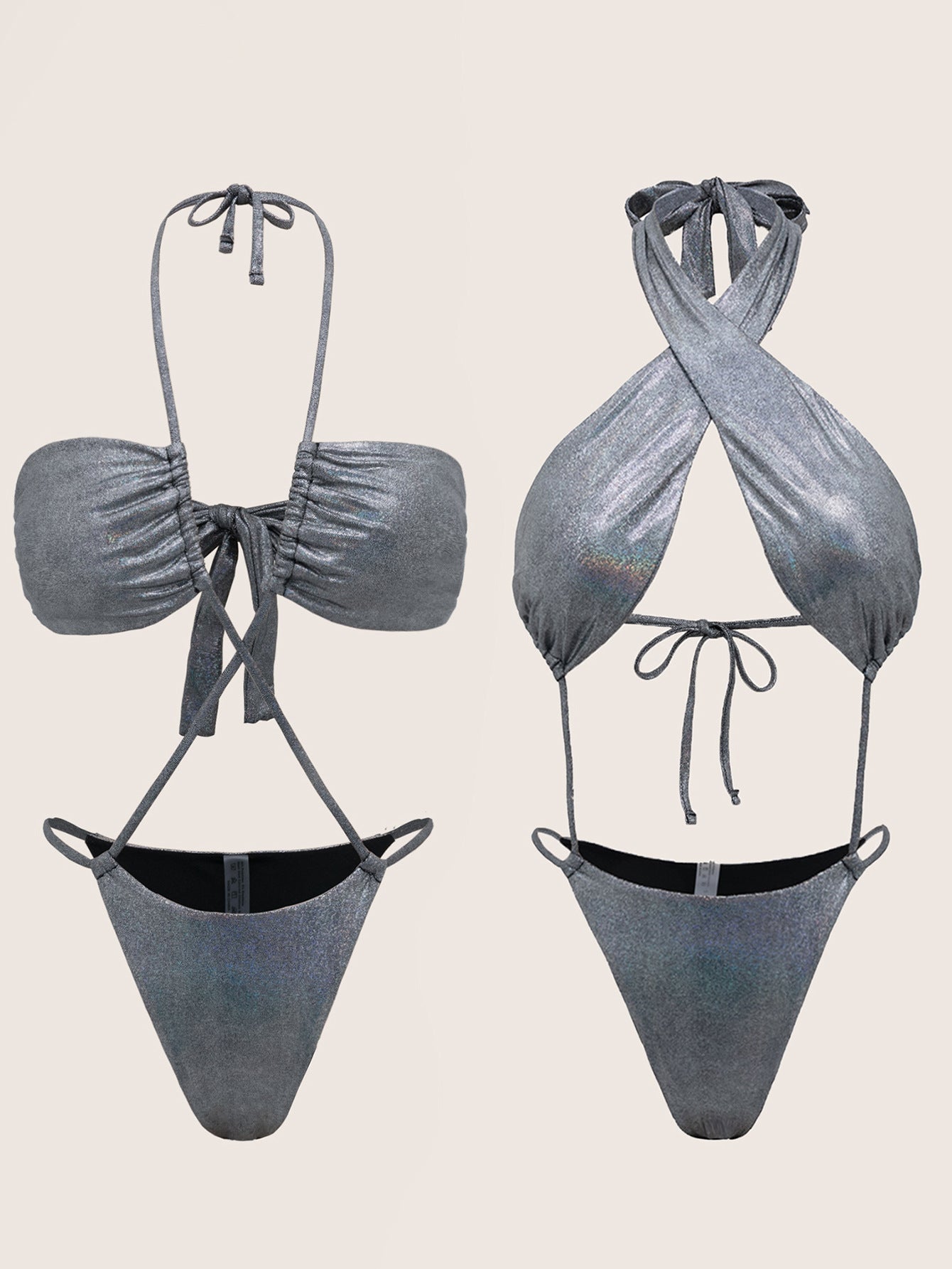 Bikini Double One Piece Swimsuit Cross Bikini Swimsuit Women Sexy Swimsuit Solid Color Bikini