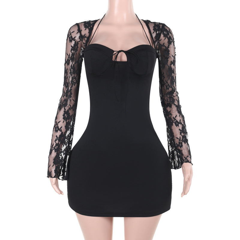 Autumn Elegant Sexy Slim Lace Long Sleeve Hip Wrapped Dress Women