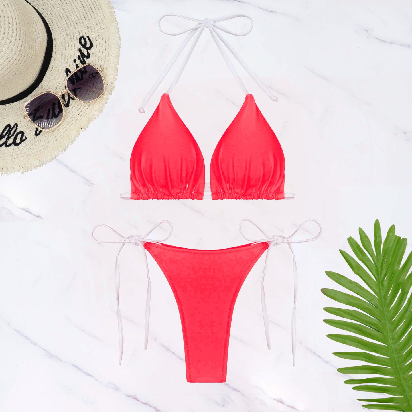 Solid Color Tied Sexy Three Point Bikini Swimwear Women
