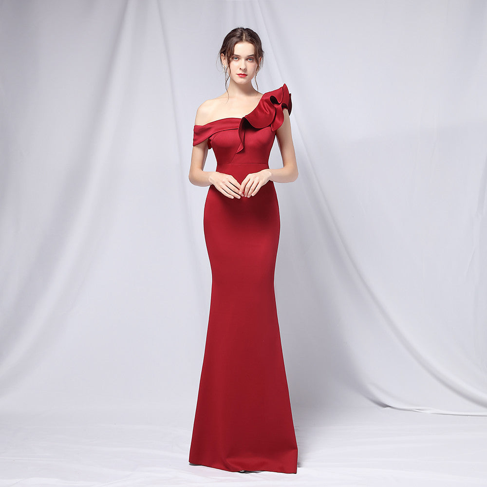 off-Shoulder Banquet Evening Dress Maxi Party Long Elegant Slim Sexy Fishtail Dress Formal Gown