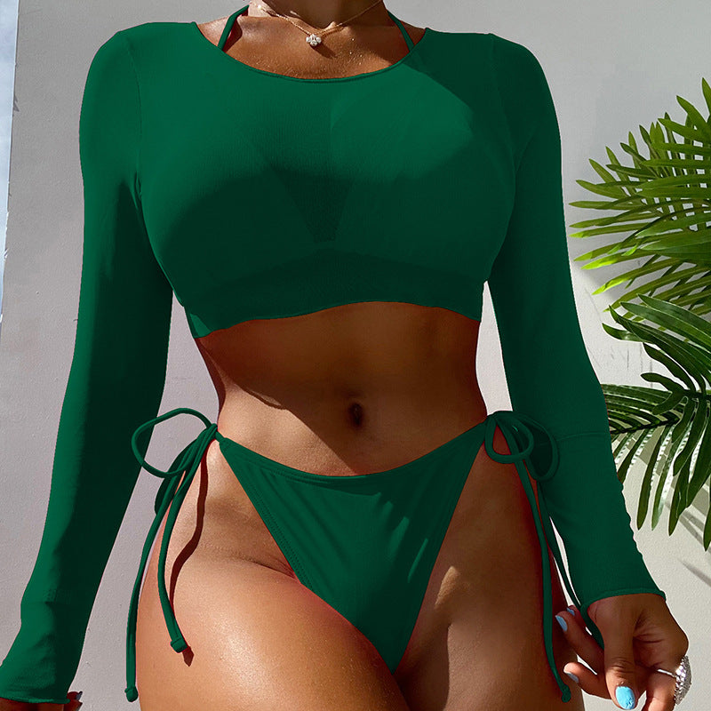 Swimwear Long Sleeve Mesh Coat Ladies Three Piece Set Swimsuit Summer Women Bikini