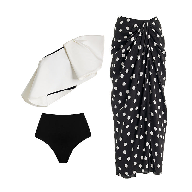 Simple Special Interest Split Swimsuit Women Polka Dot Skirt High Waist Bikini