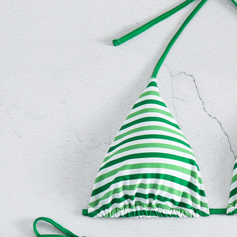 Striped Sexy Lace up Bikini Split Swimsuit Women Three Point Bikini Swimming Set