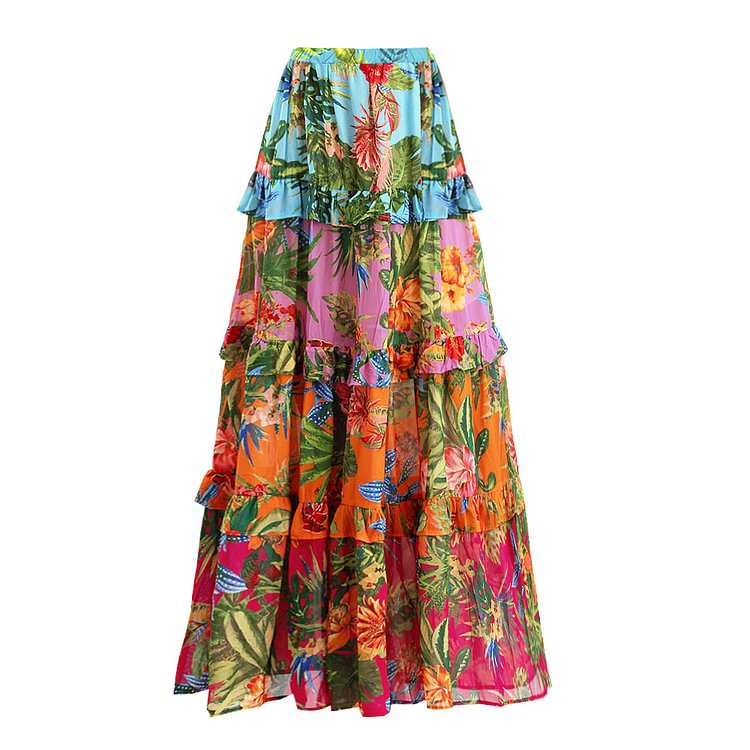 French Flying Sleeve Printed One Piece Swimsuit Women Cake Skirt