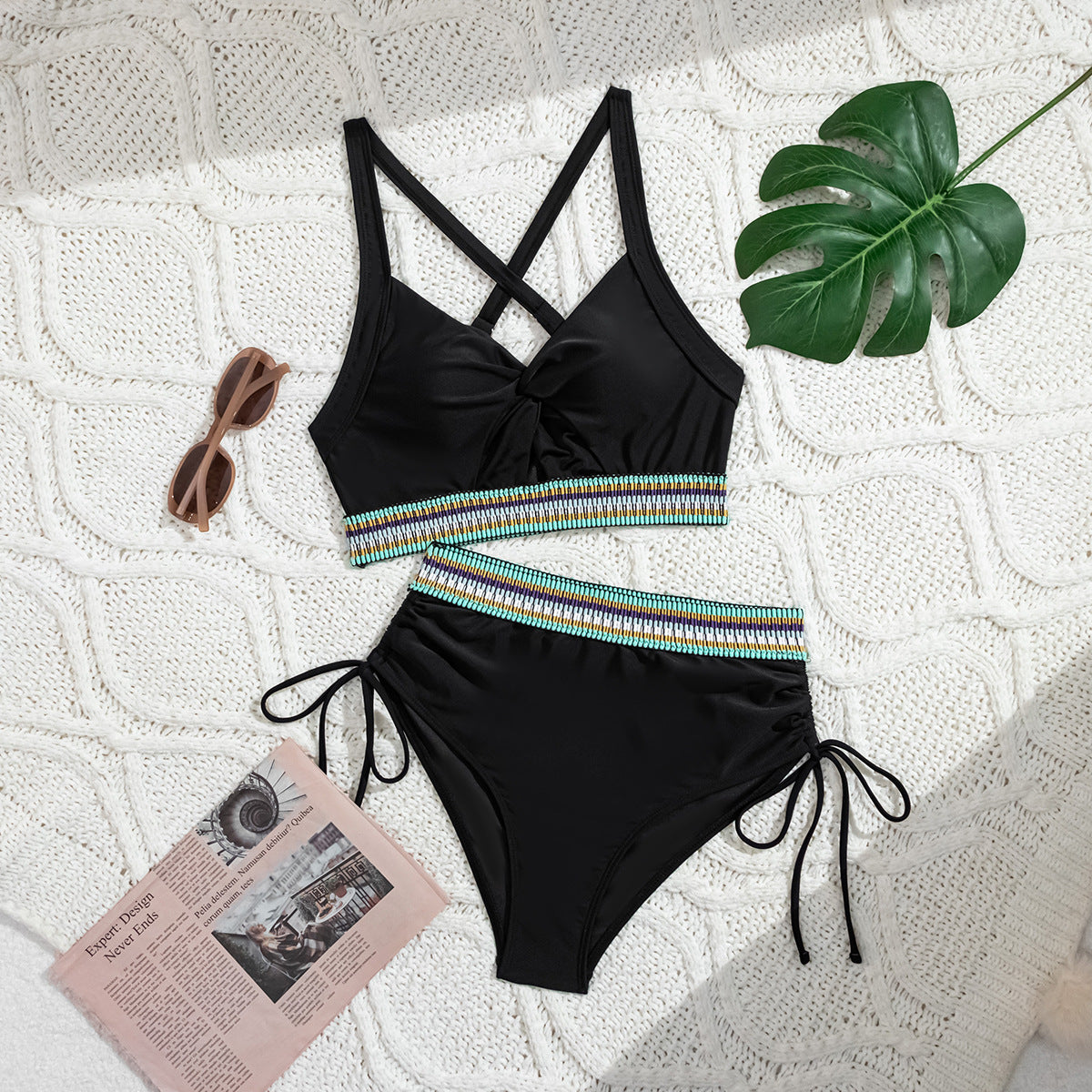 Bikini Drawstring Ribbon Sexy Bikini Split Swimsuit for Women