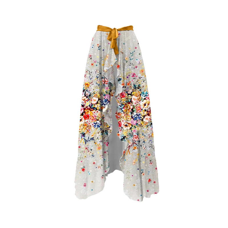 Bow Printing One Piece Women Swimwear French Retro Cover Belly Slimming Swimsuit