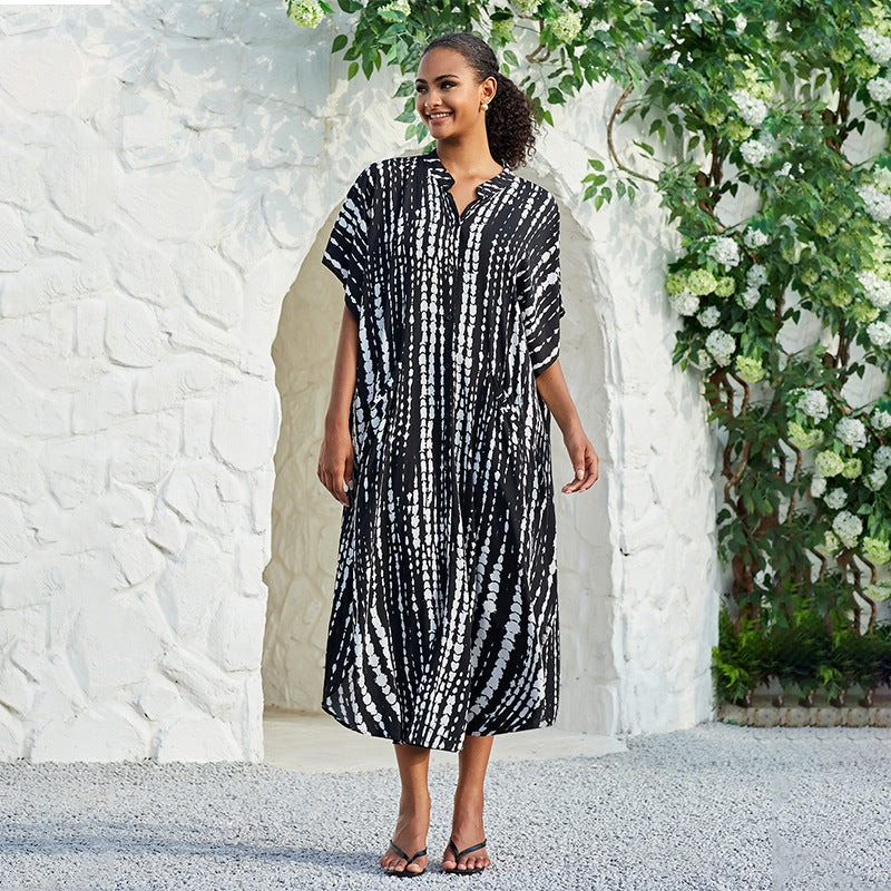 Rayon Breasted Shirt Beach Cover up Long Vacation Dress Swimsuit Outwear Blouse