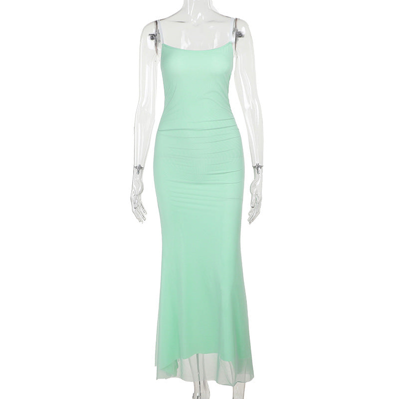 Women Contrast Color Suspenders Dress Summer Sexy Slim Fit Pure Dress for Women