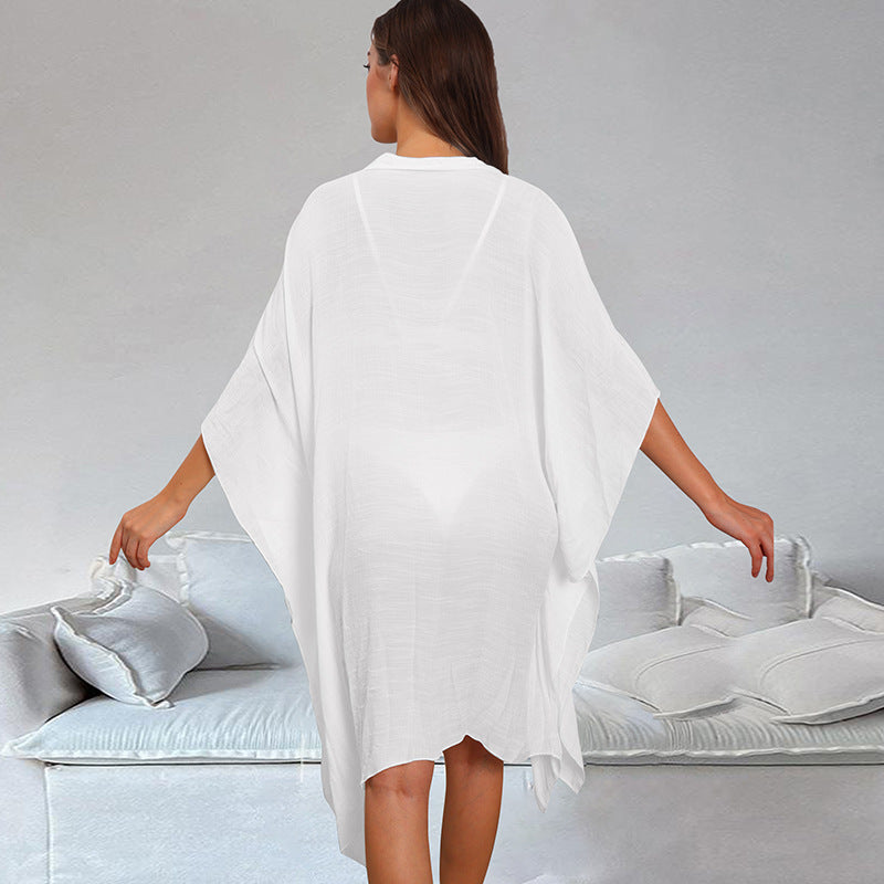 Bamboo Cotton Shirt Loose Beach Cardigan Vacation Sun Protection Clothing Beach Cover Up Swimsuit Outwear Cardigan