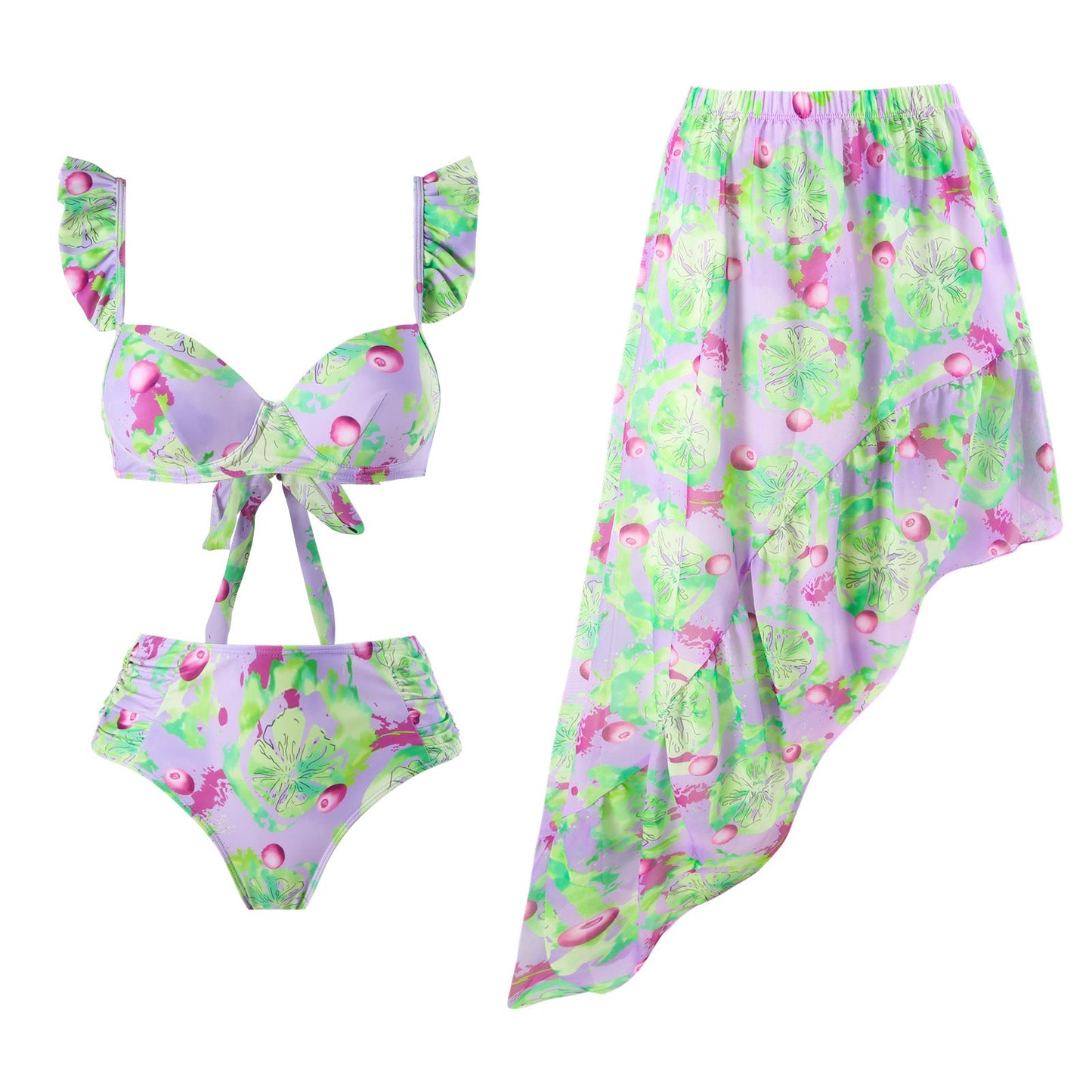 Push up Split Three Piece Set Sexy Spring Vacation Swimsuit Set Printing