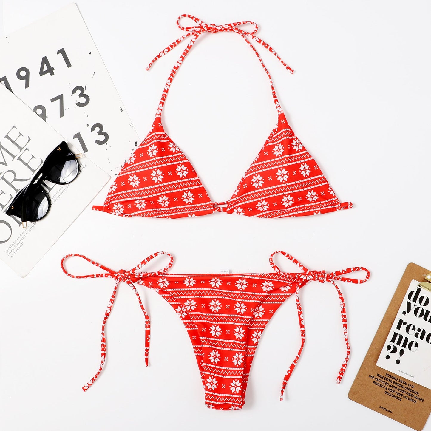 Ladies Split Triangle Duplex Printing Bikini Beach Model Sexy Swimsuit