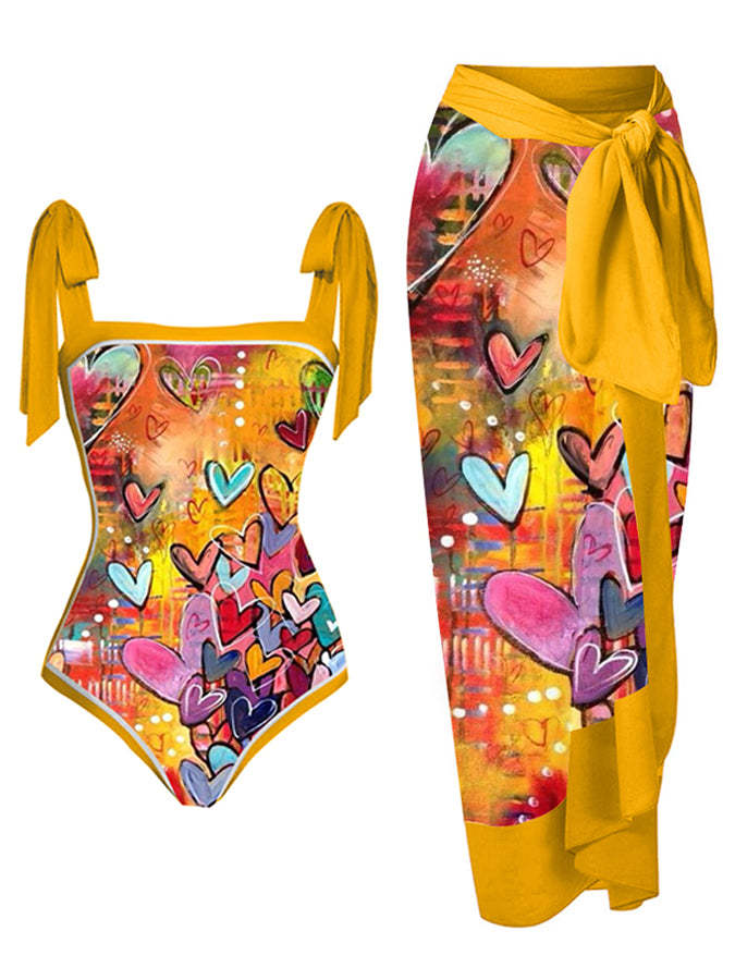 Customized Printed Two-Piece One-Piece Swimsuit Conservative Cover Hip Skirt Swimsuit
