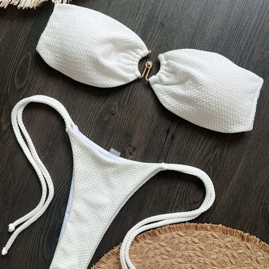 Special Fabric Metal Solid Color Bikini Sexy Backless Split Swimsuit Nylon Bikini