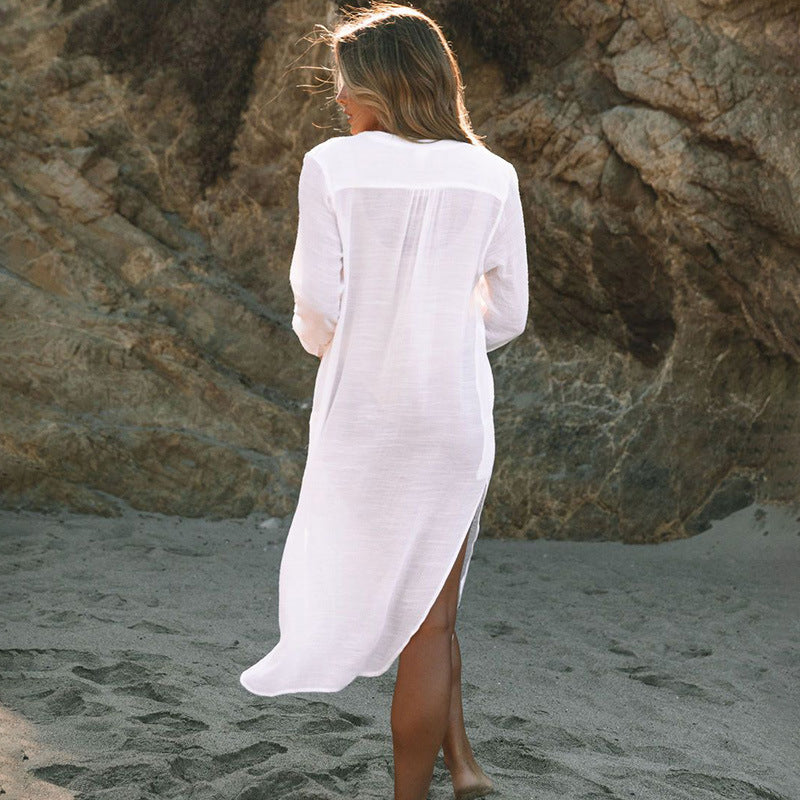 Tencel Bamboo Pullover Sun Protection Beach Jacket Seaside Vacation Bikini Cover Up Swimsuit Blouse Women