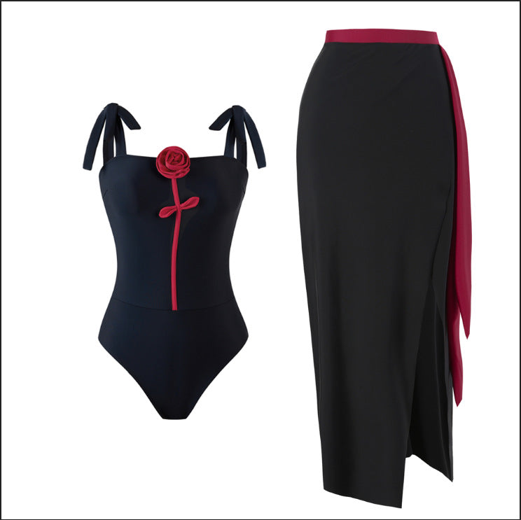 Swimsuit Women Tube Top Double Shoulder Strap 3D Rose Swimsuit Outfit Nylon Surface