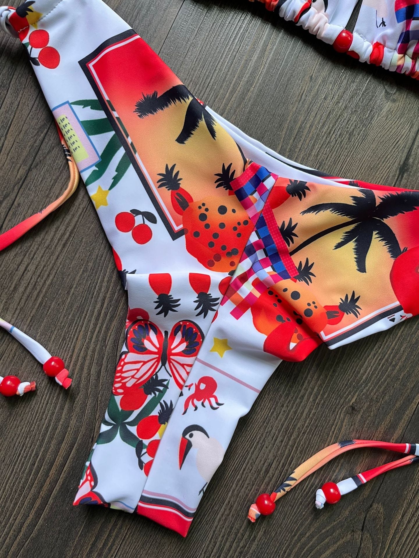 Swimsuit Women Printed Triangle Bikini Lace Up Three Point Bikini Swimsuit