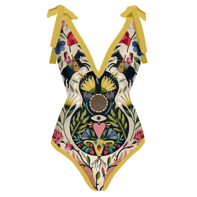 Women One Piece Swimming Sexy Print Two Piece Skirt Popular Swimsuit Bikini
