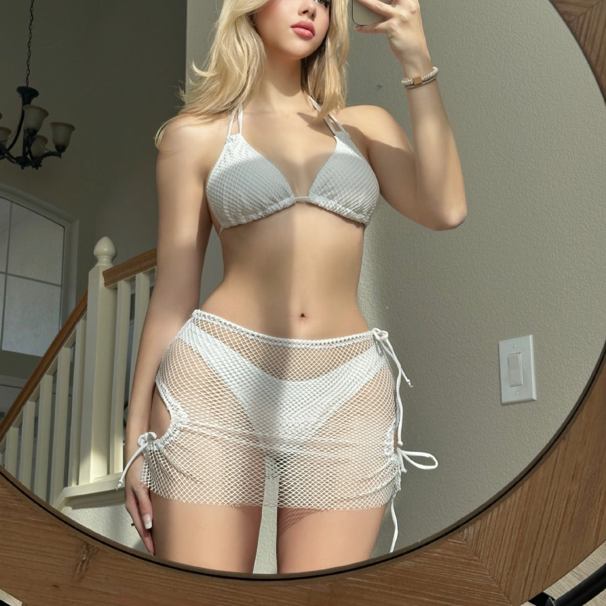 Organza Drawstring Swimsuit Three Piece Sets Swimwear Swimsuit Bikini