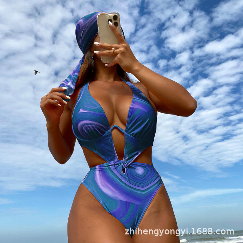 Women One Piece Swimming Two Piece Sets Sexy Steel Bracket Gather Backless Bikini